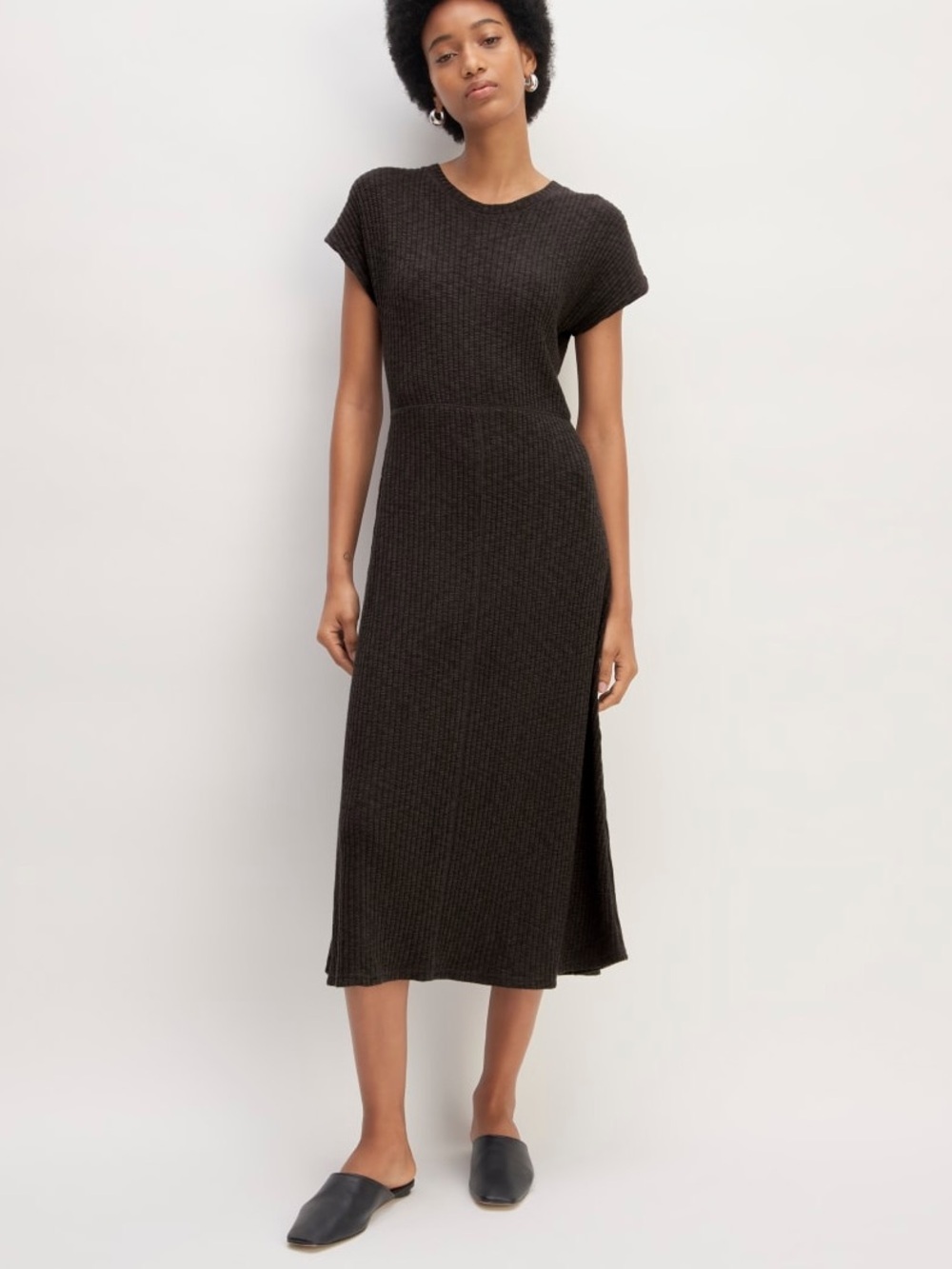 Everlane The Rib Knit Cap Sleeve Midi Dress Organic Cotton Minimalist Medium